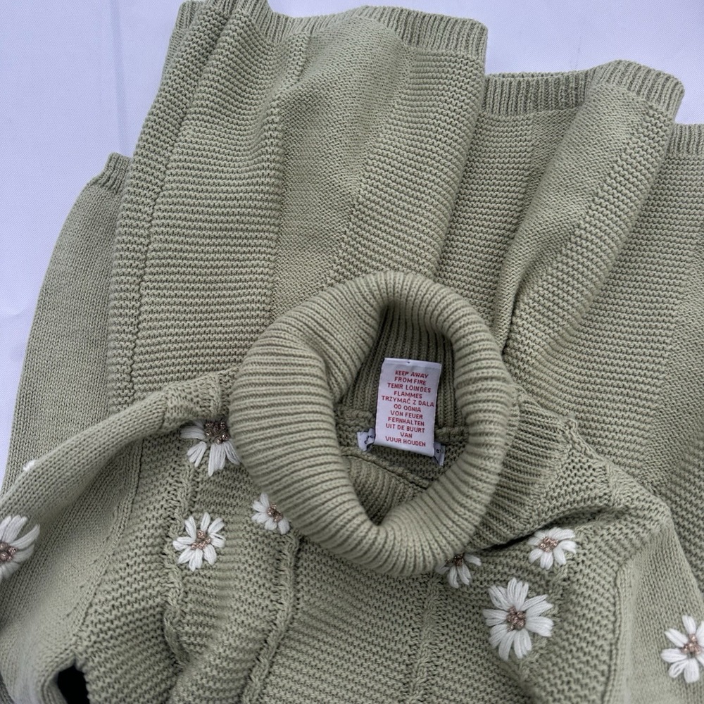 Cupcakes and Cashmere Kids Sage Green Daisy Embroidered Turtleneck Sweater Dress - Picture 5 of 9
